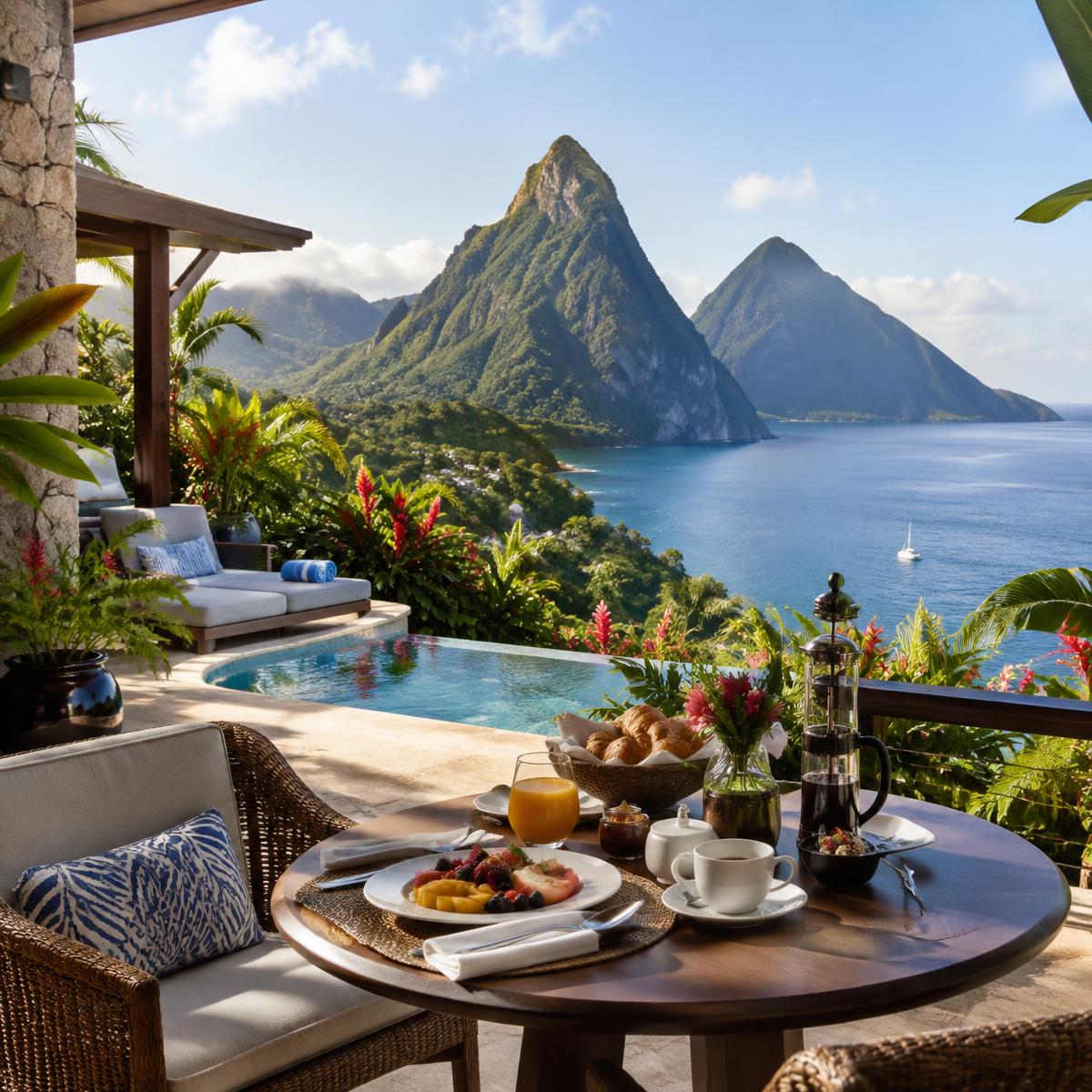 Luxury resort overlooking the Pitons in Saint Lucia